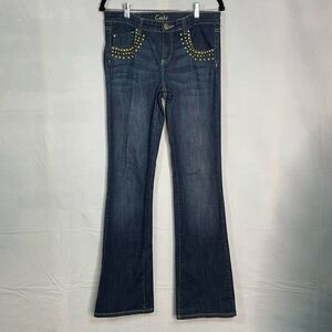 Y2K Cache Studded Dark Wash size 6 Low Rise Flare Jeans